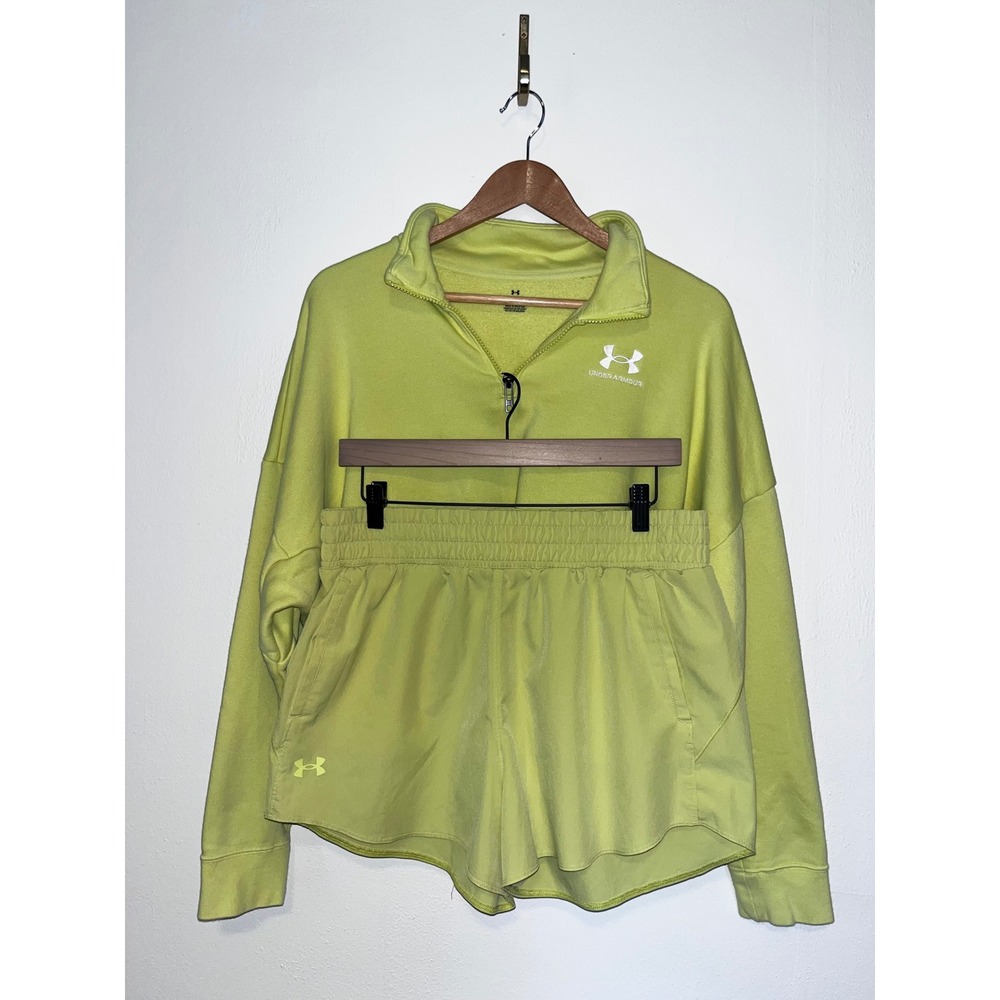 Under Armour Womens Neon Lime Green Quarter Zip Pullover & Shorts Set Medium